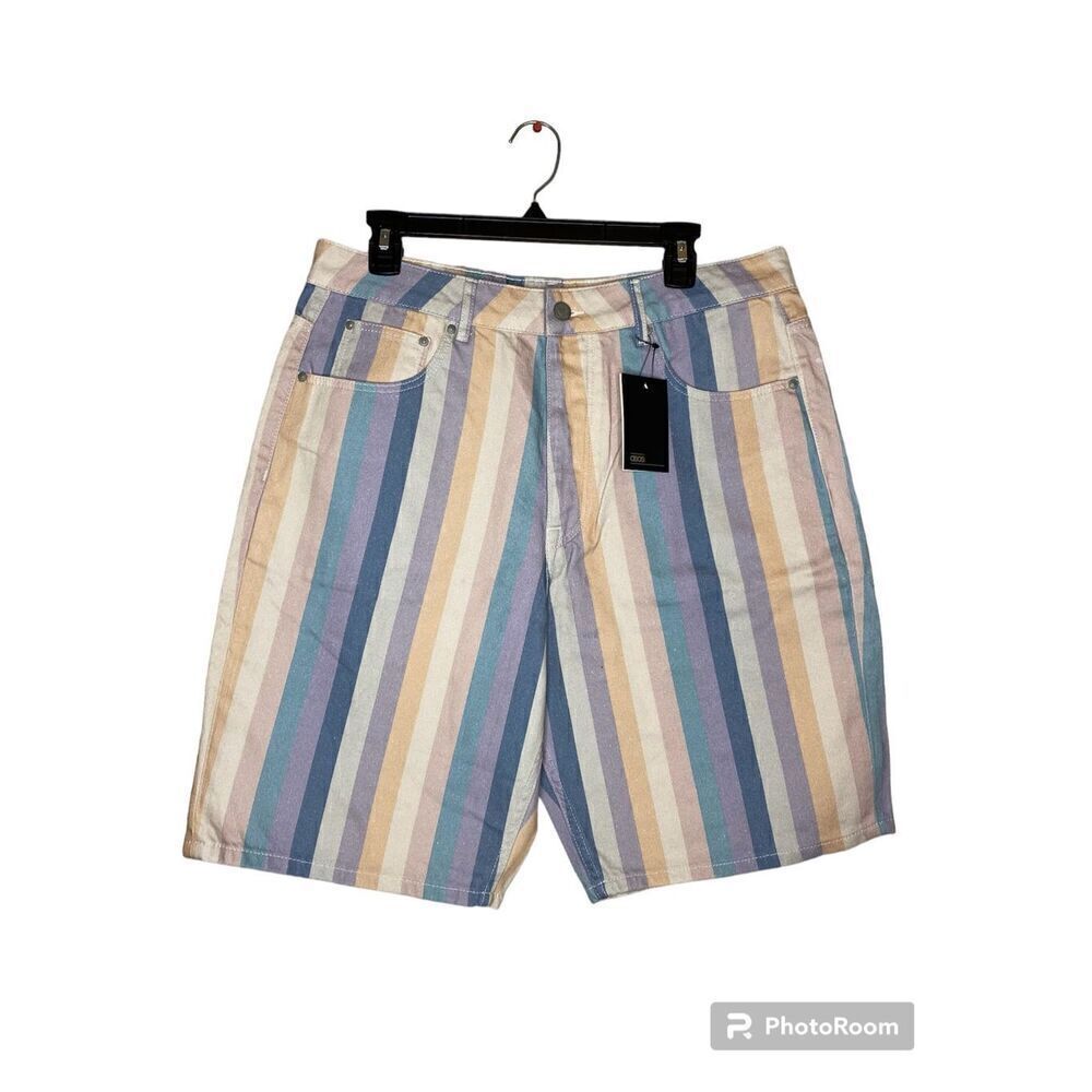 Asos Striped Cotton Flat Front Bermuda Chino Shorts Multi-Color Size W34 NWT